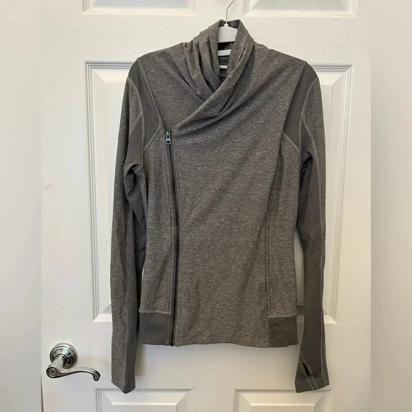 ! LULULEMON Bhakti Yoga Jacket Grey Heathered Slate Double Zip High Coll… - Picture 4 of 9